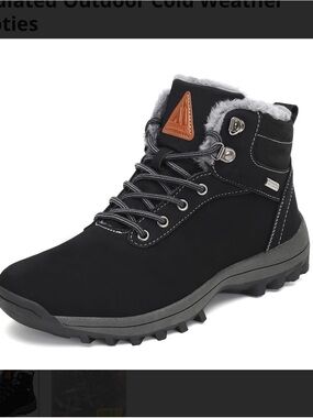 Mishansha Black Lace-Up Faux Fur Trim Ankle Boots